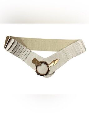 Chicos Metallic Gold Wide Circle Buckle Vegan Leather Waist Belt M 2.25in